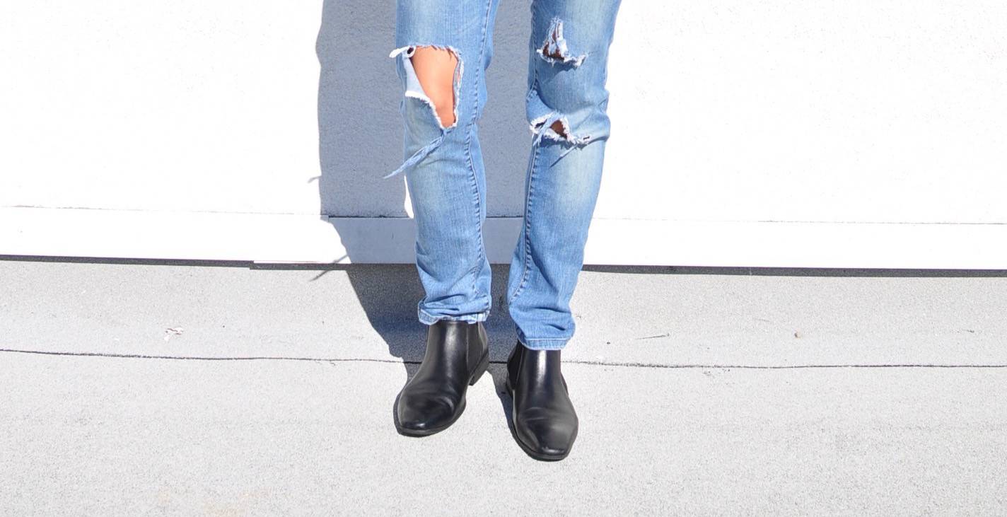 chelsea boots with ripped denim