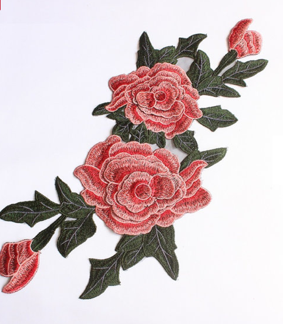 Pair Of Flower Embroidery Patches - Iron On Or Sew On - Cloth Badges For Denim Jeans, Jackets - UK Made